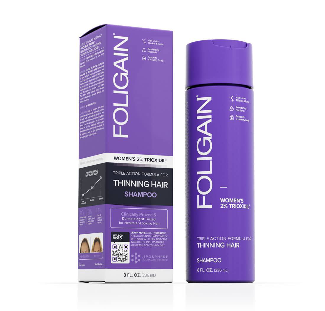 foligain women shampoo 2% trioxidil 236ml    فوليجين شامبو معالج تساقط الشعر للنساء ٢٣٦ مل