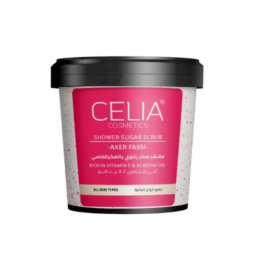 celia shower sugar scrub aker fassi 600g  سيليا مقشر سكر رغوي بالعكر الفاسي 600 غم